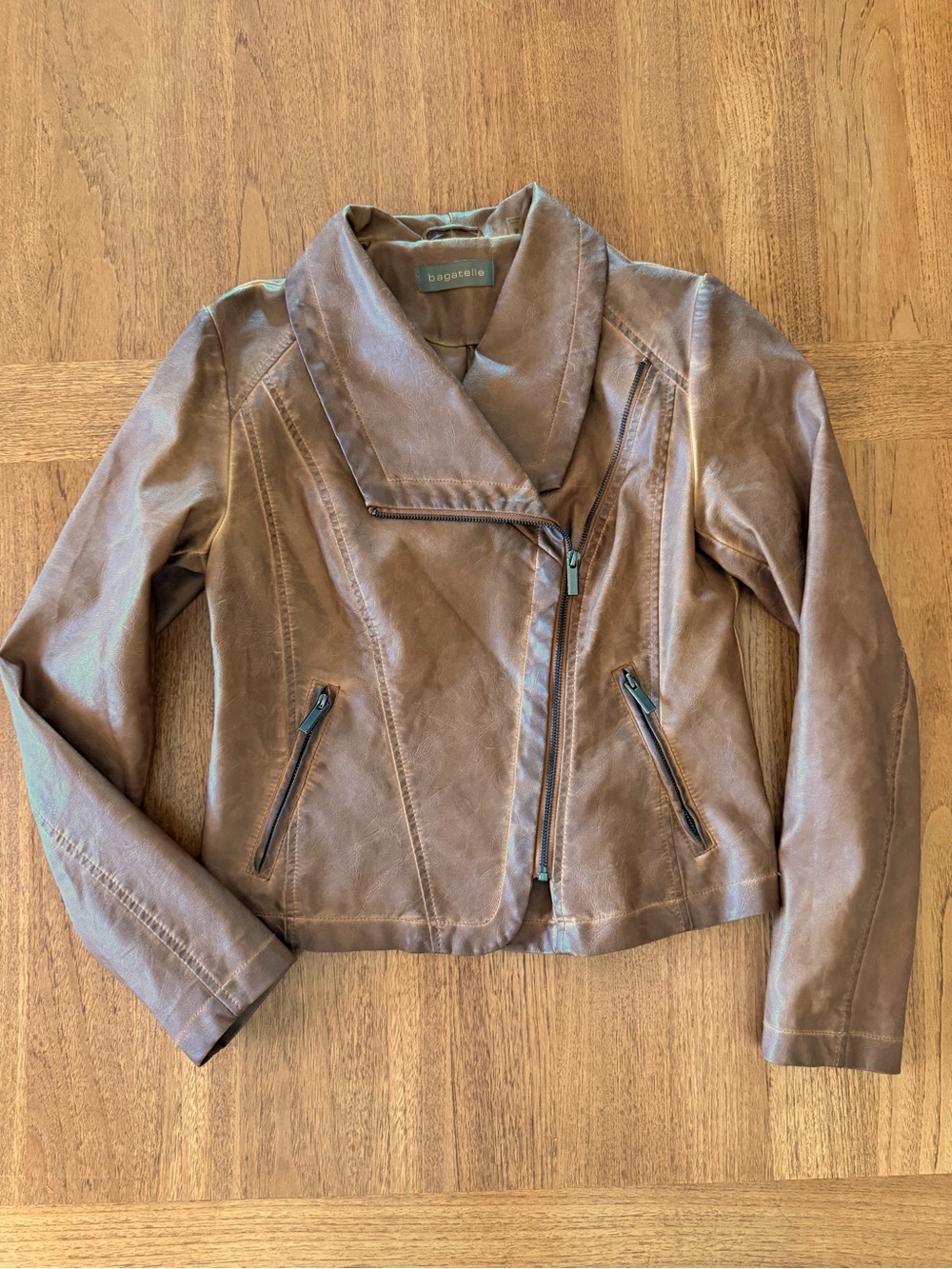 bagatelle Brown Faux Leather Asymmetric Zip Moto Jacket